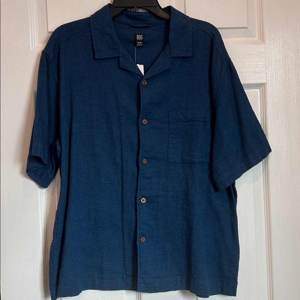 BDG By Urban Outfitters Blue Cotton Button Down Short Sleeve Shirt - Picture 2 of 6